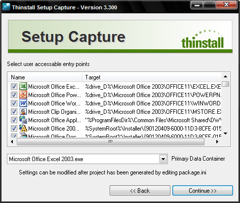 thinstall appilication select