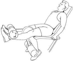 A: ilustração do exercício na cadeira extensora realizado entre