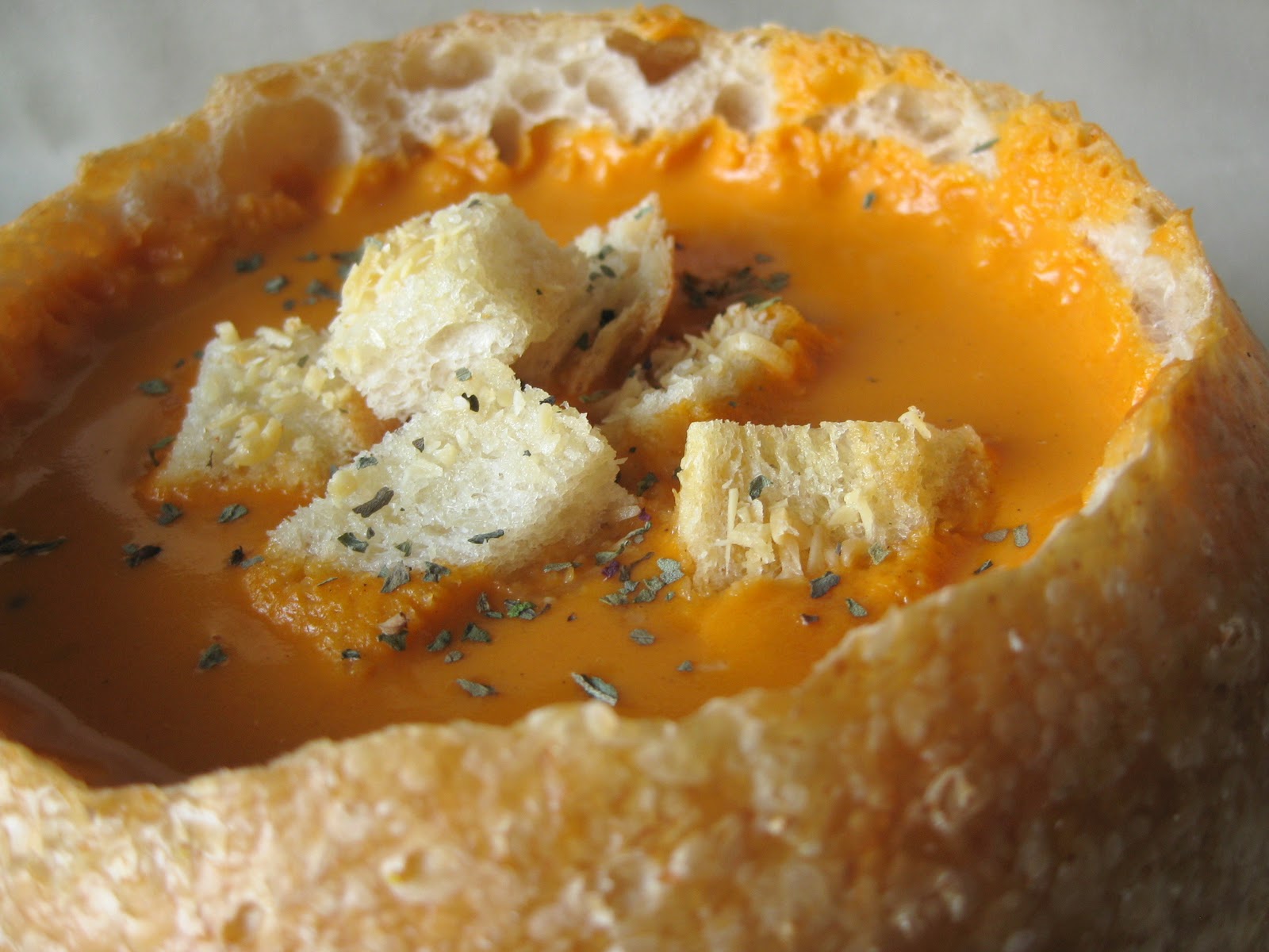 In the Long kitchen Tomato Bisque with Parmesan Croutons