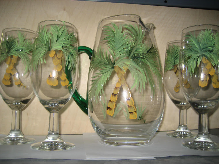 Palm Tree Glasses and Pitcher