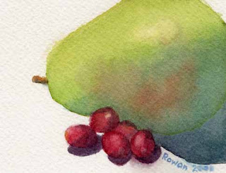 green pear with cranberries watercolor