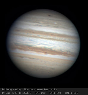 Imagen de Jupiter con la zona del impacto capturada por Anthony Wesley