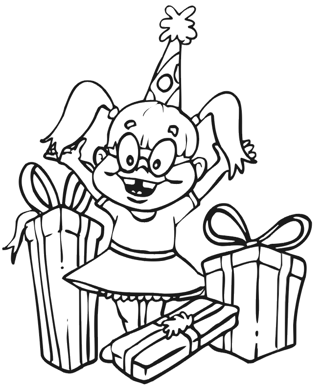 Birthday girl and presents coloring pages >> Disney ...