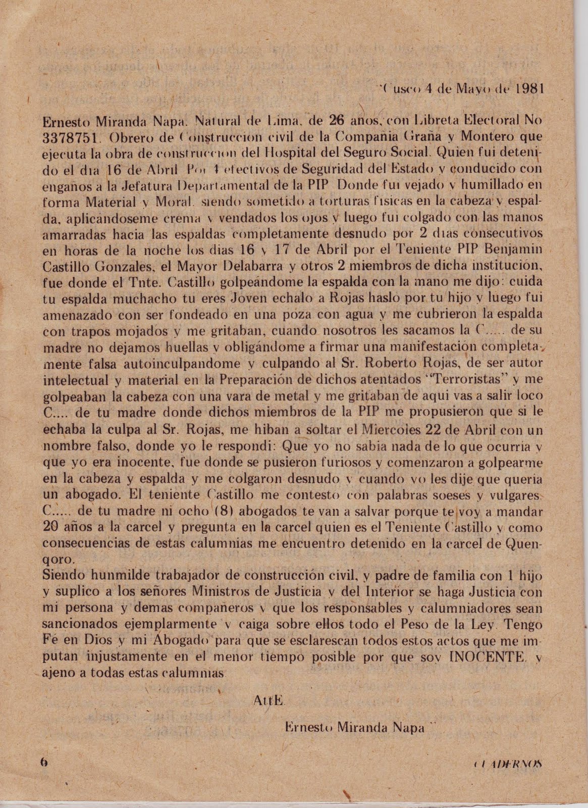 ROBERTO ROJAS GRAJEDA, LUCHADOR SOCIAL CUSQUEÑO Documento de Derechos