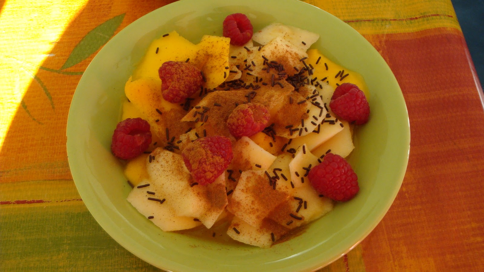 Las recetas de Miss Flowers: Macedonia de mango, pera y frambuesas con ...