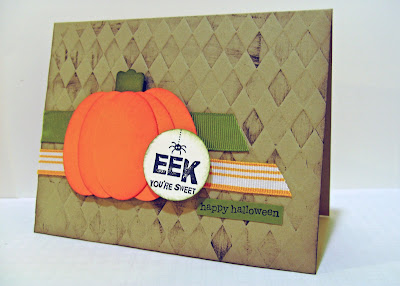 Halloween card with embossed background and paper punch pumpkin