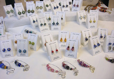 bead jewelry by Robin Atkins, fibula pins, earrings