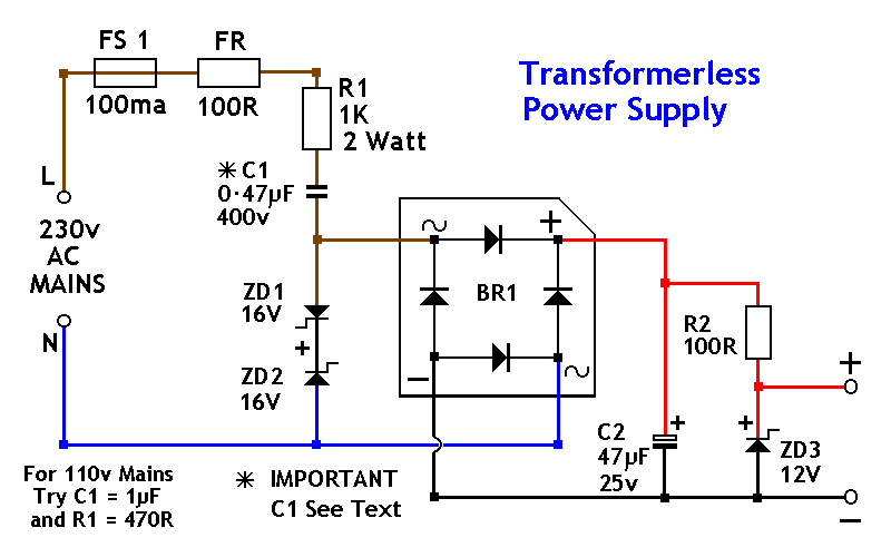 Transformerless Power Supply Circuit | Power Supply Diagram and Circuit