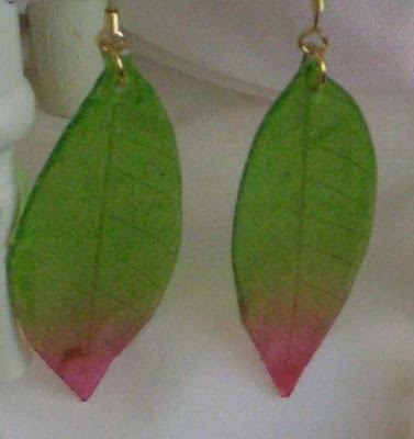 Pink and Green Leaf earrings