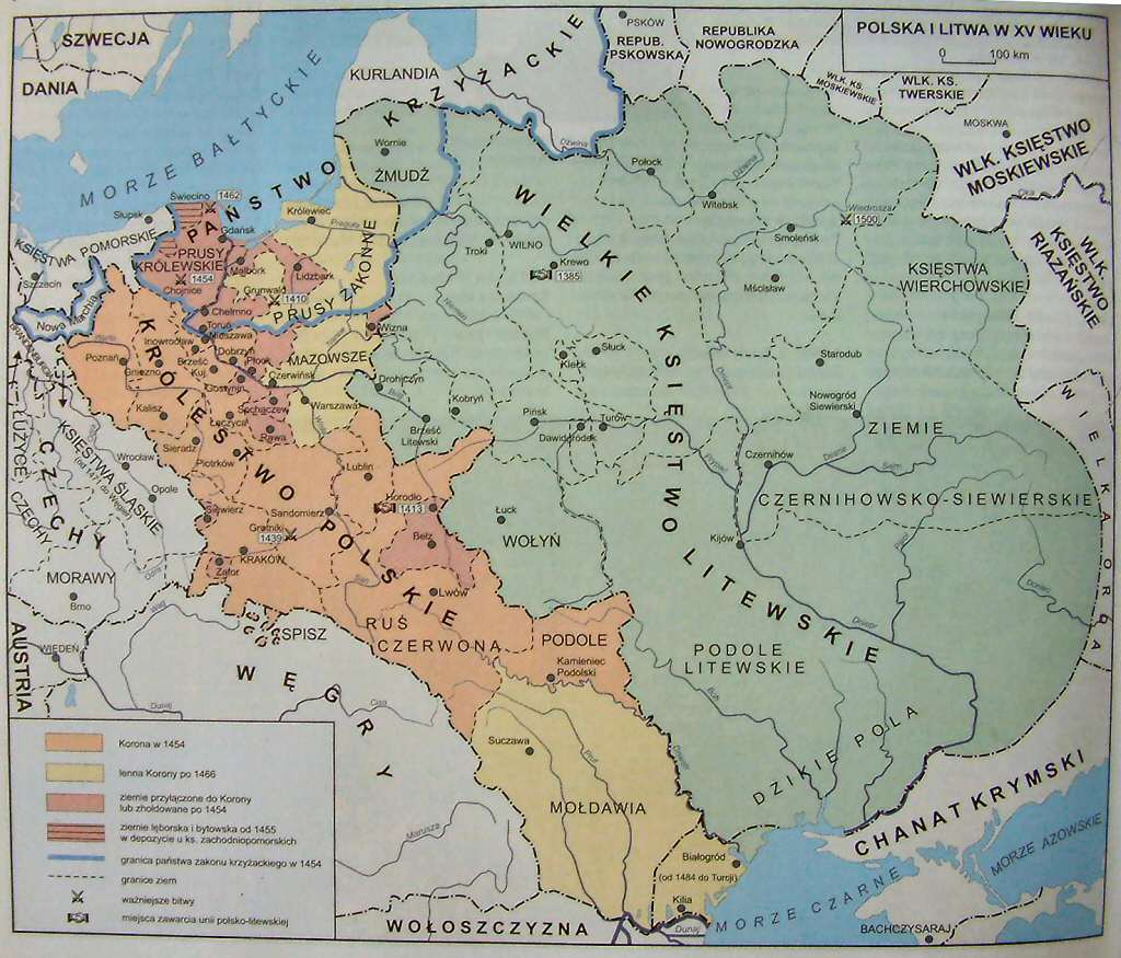 Powierzchnia Polski W Xv Wieku Historia dla Gimnazjum: Klasy II: ŻMUDŹ - mapa XV wiek
