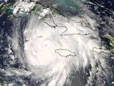 Hurricane Gustav moved along the southern side of Jamaica on Aug. 29, 2008.