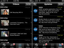 Screens from the NASA for iPhone app