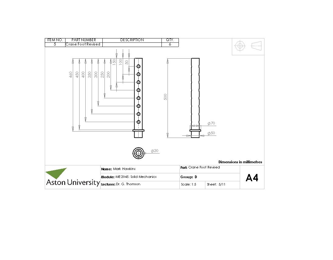 Solid Mechanics - Crane Project: Mark Hawkins - Second Design CAD Drawings