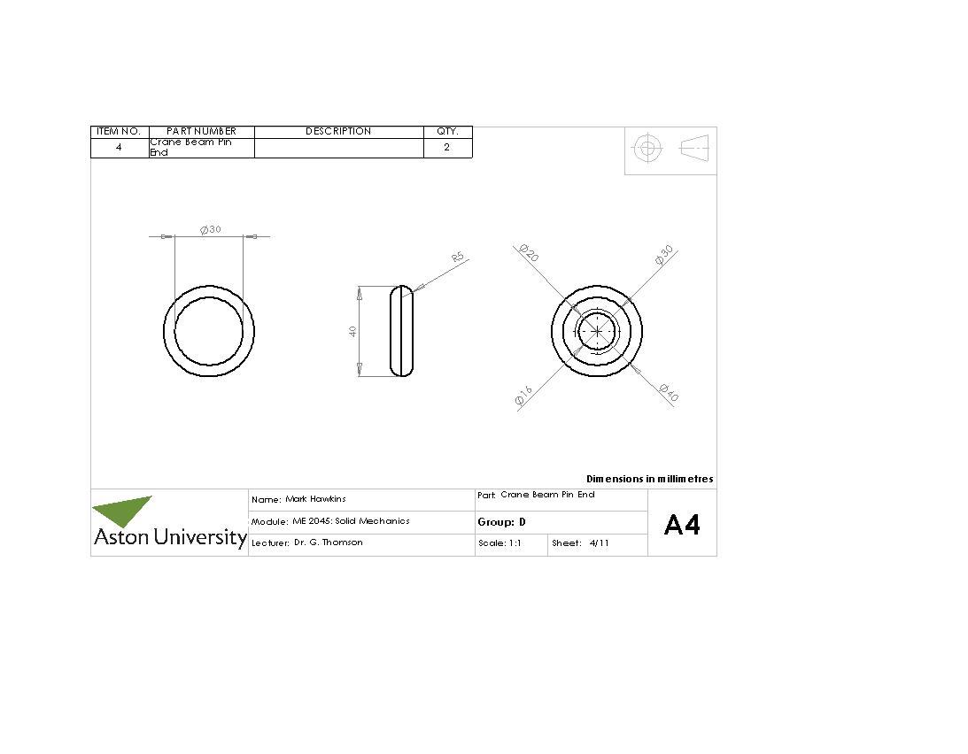 Solid Mechanics - Crane Project: Mark Hawkins - Second Design CAD Drawings
