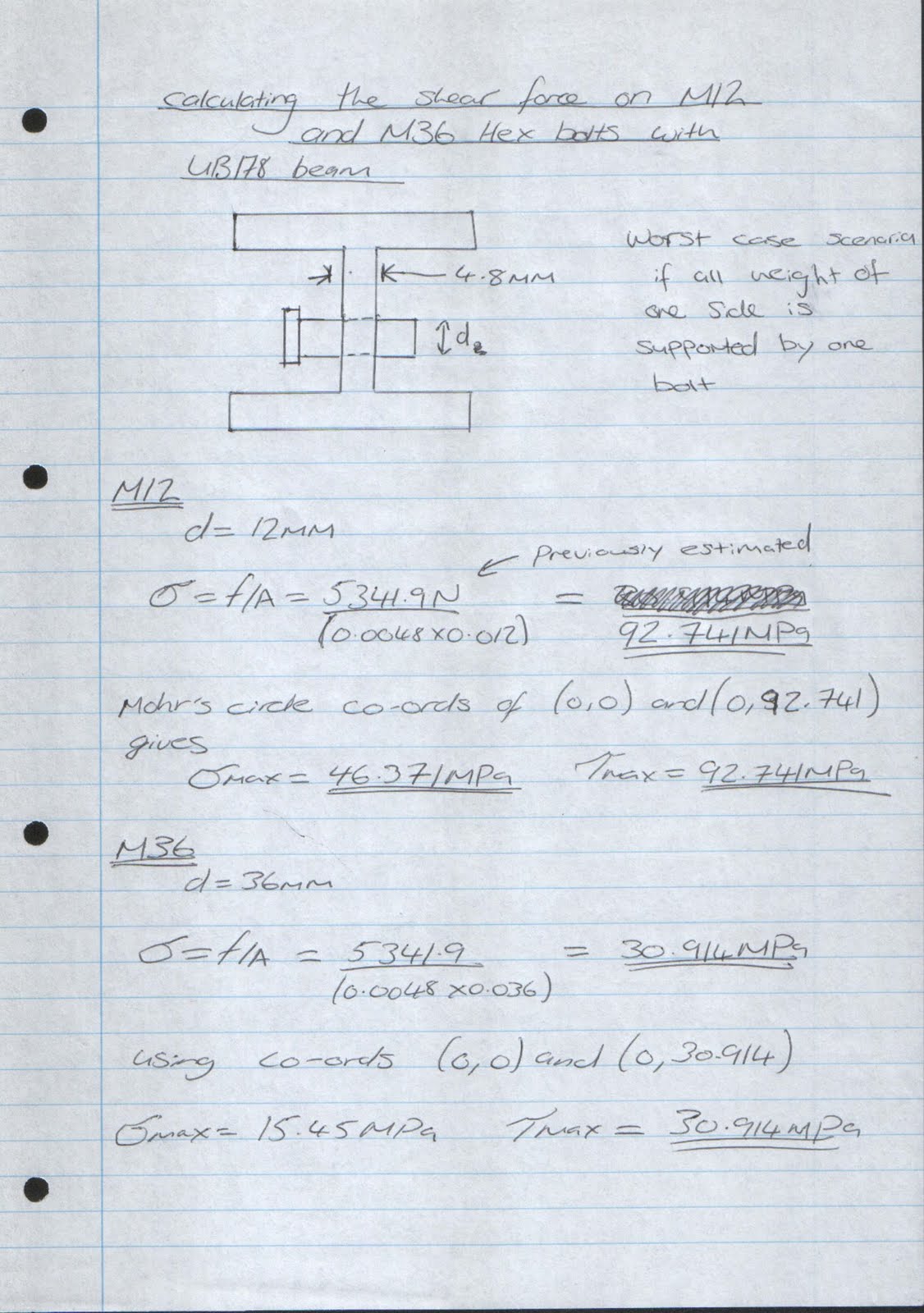 Solid Mechanics Crane Project Calculations for pins using the