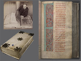 لاحظ حجم المخطوطة التي تعتبر أعجوبة العالم في العصور الوسطى