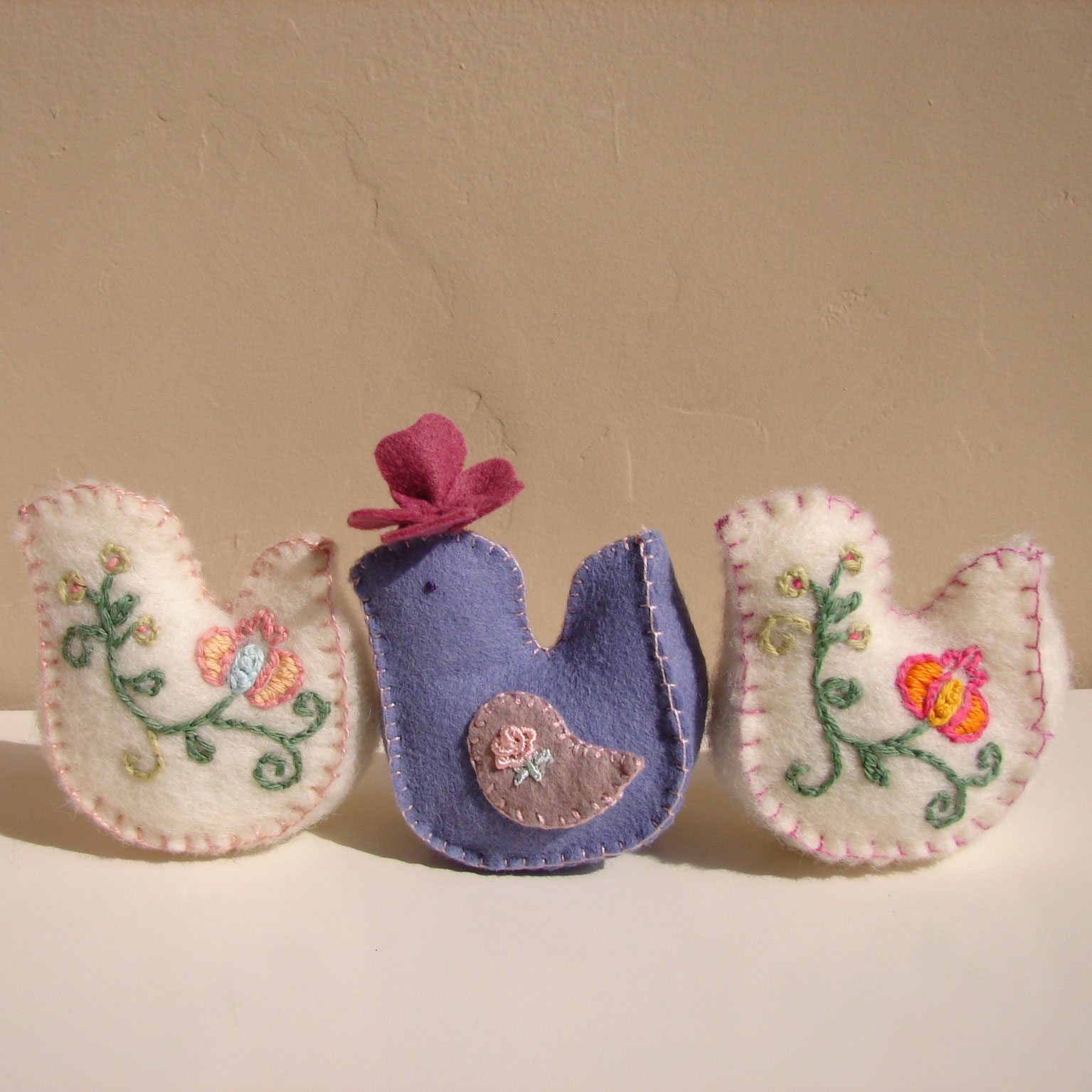 Hand embroidered bird pin cushions Randi Sal Finishes