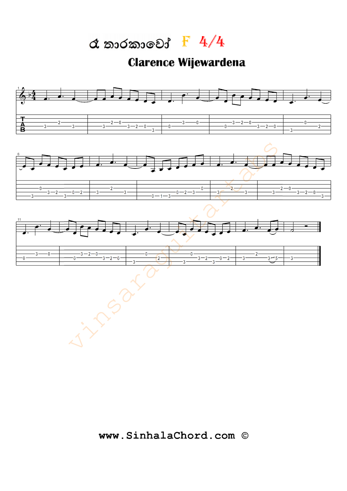 Ra tharakawo - Clarence Wijewardena Guitar tab | Sinhala Guitar Chords