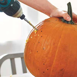 pumpkins with christmas lights