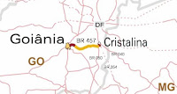 Mapa da BR 457 entre Cristalina e Goiânia