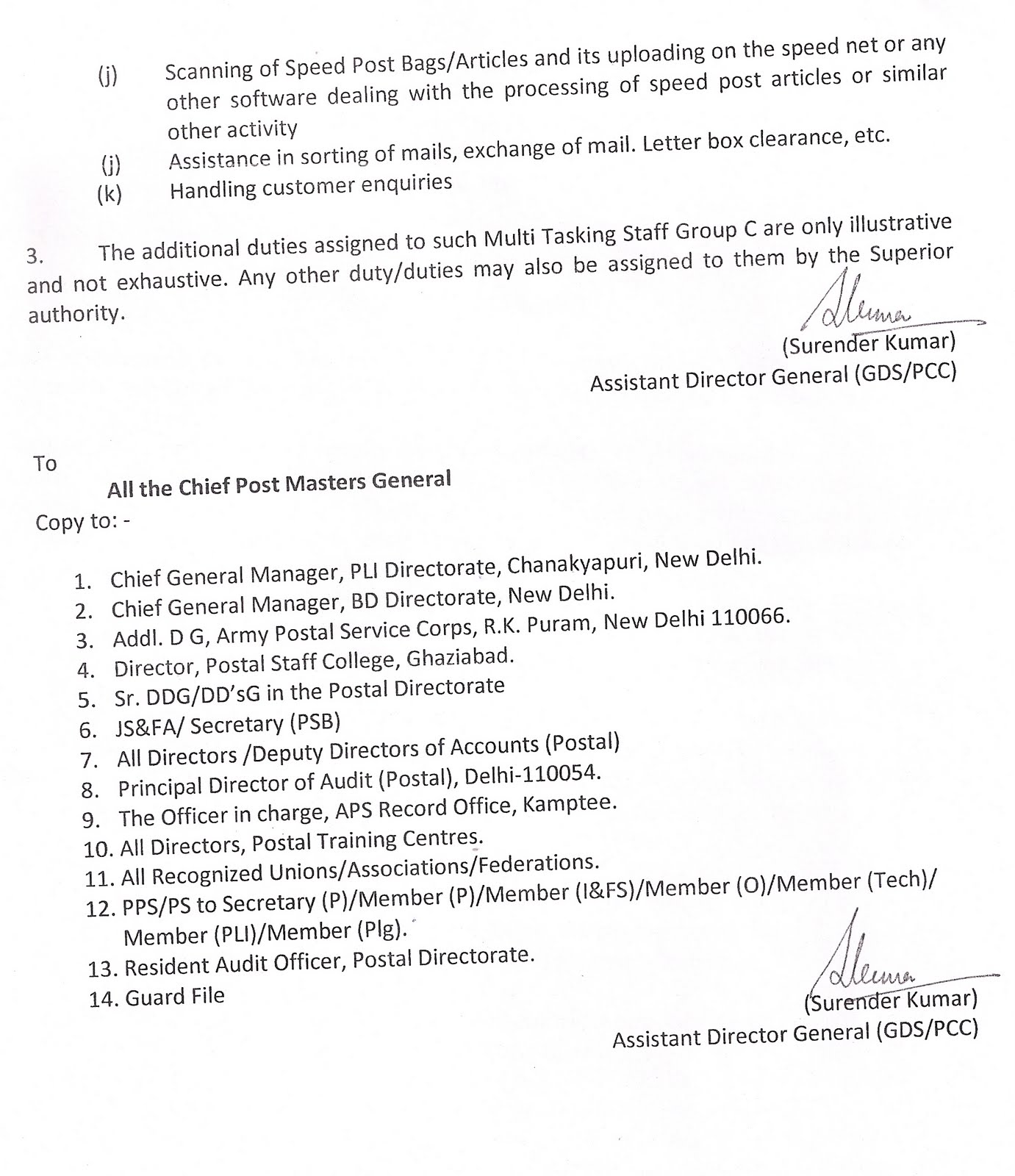 AIPEU GROUP C SECUNDERABAD DIVISION TELANGANA CIRCLE DUTIES OF MULTI