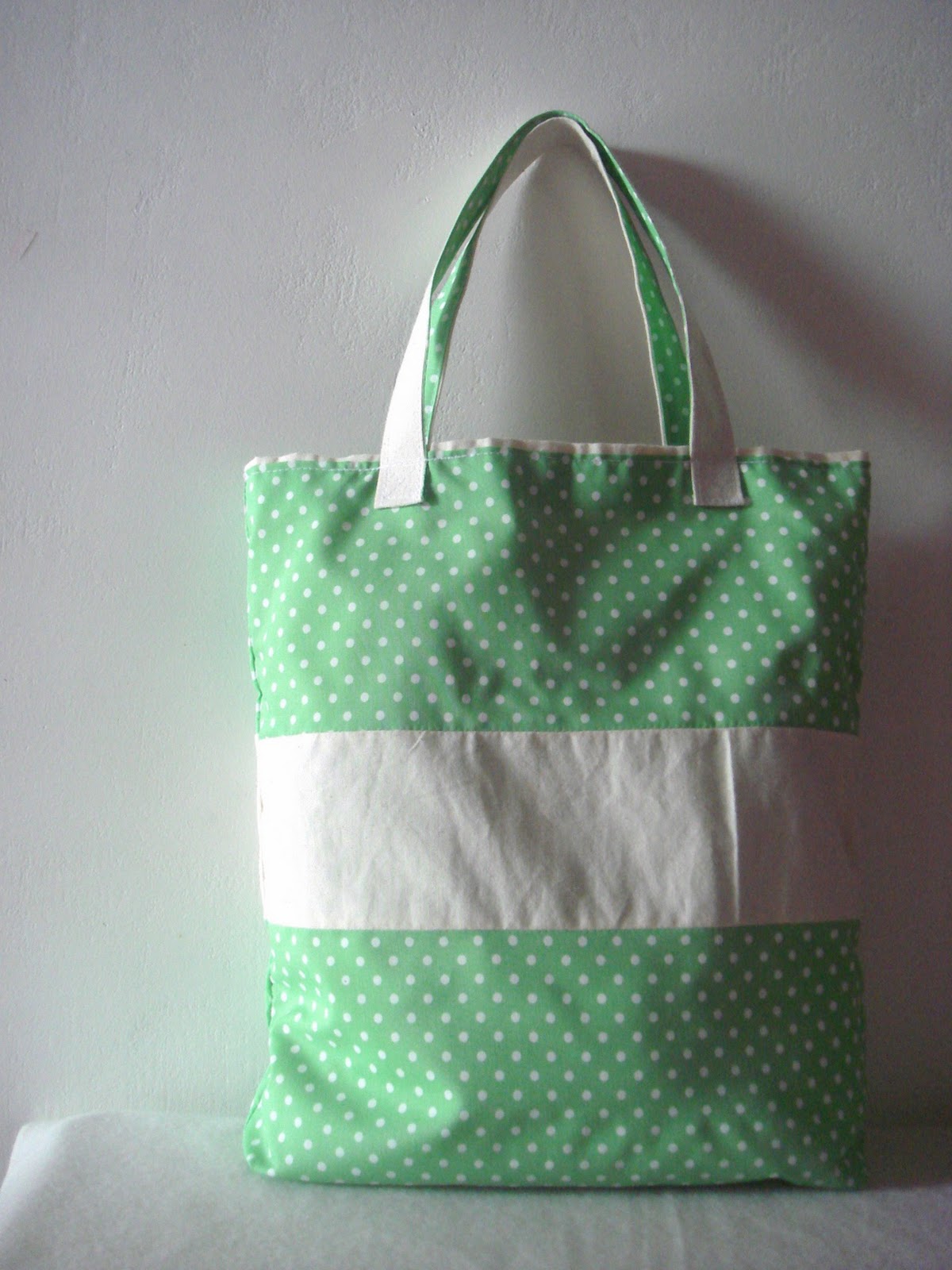 Mynn Q's Handmade: [SOLD] Green Polka Dots Tote Bag