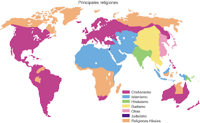 Resultado de imagen de mapa de las religiones monoteistas