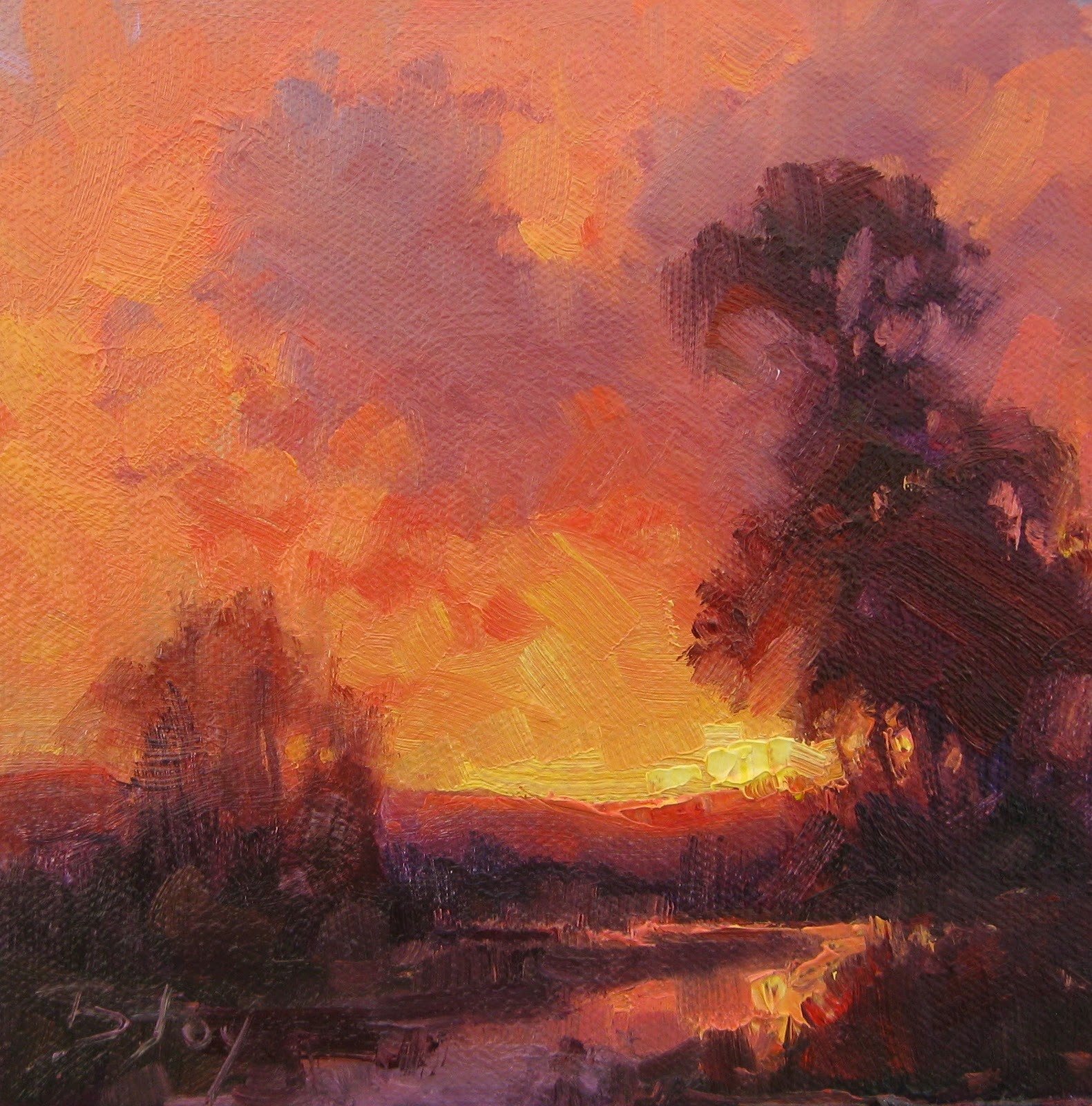 Palette Knife Painters, International 31 sunset sky oil painting by