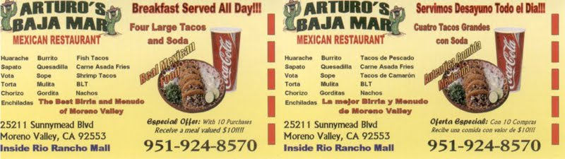 Arturo's Baja Mar - Mexican Restaurant (951) 924-8570