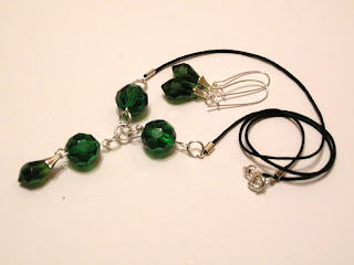 biżuteria z półfabrykatów - zielone kryształki (komplet)