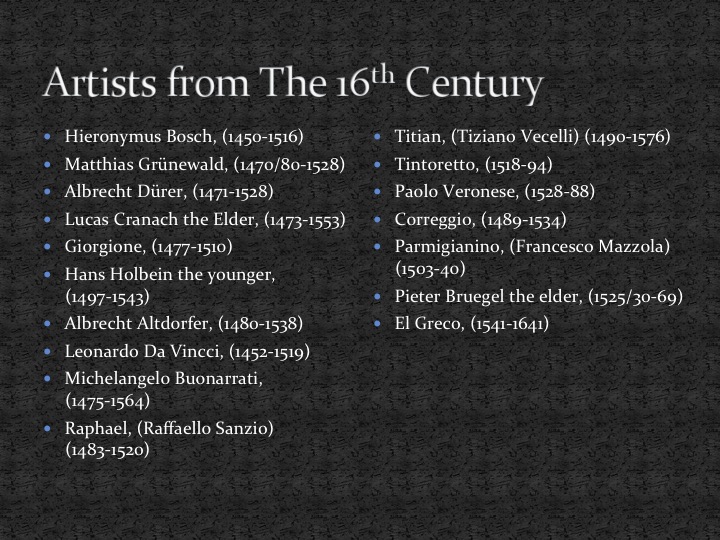 Film & Arts Appreciation List of Renaissance Artists