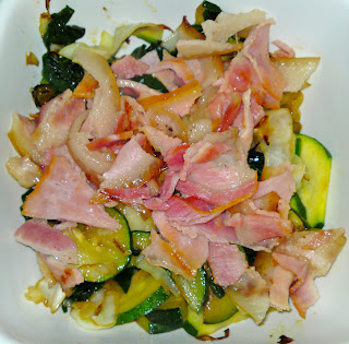 Friday's dinner - sauteed cabbage and zucchini, topped with heaps of bacon!