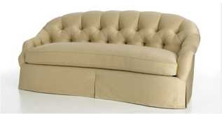 Versailles sofa from Cameron Collection, curved back sofa with diamond tufting and pleated skirt