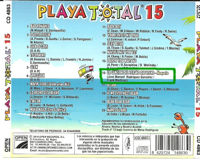 Moquete en el disco "PLAYA TOTAL 15"
