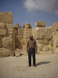 Self in front of the Sphinx(The father of terror in arabic)