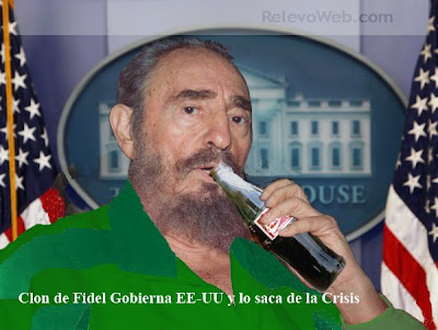 Clon de Fidel Castro bebiendo Coca Cola en la Casa Blanca. Castro´s clone drinking Coke in the White House.