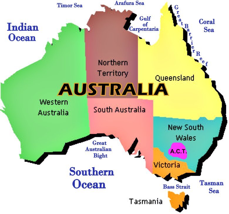 Map of Australia. States and