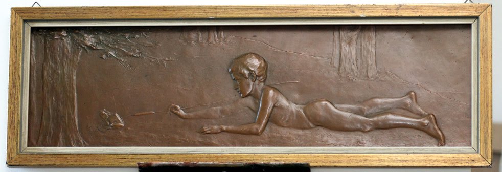 Bronze Relief Nude Boy Playing With A Frog 1902.