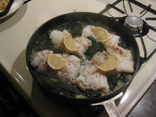 Dinner's Ready: Cod Poached on Spinach Over Rice