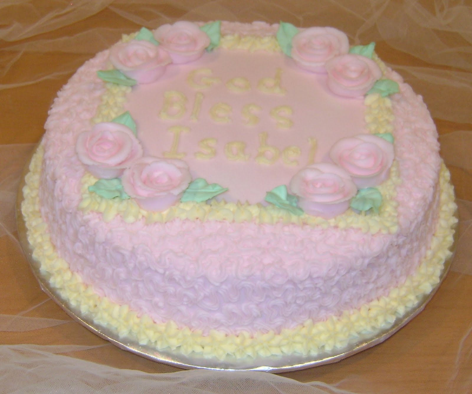 Marilyn's Caribbean Cakes Pink and Yellow Christening Cake