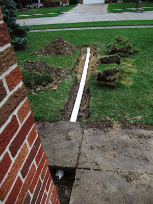dig trench for roof drain, gutter, rain water