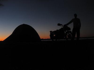 cross country motorcycle trip, night, camping, silhouette