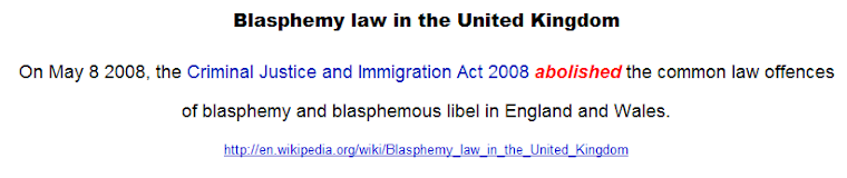 Blasphemy law in the United Kingdom abolished only very recently, in 2008