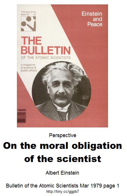 Einstein and peace - Perspective On the moral obligation of the scientist