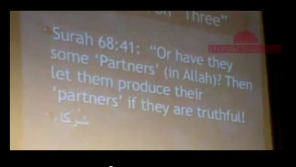 Shirk -  Muhammad, in The Qur’an - Let them produce their Trinity “partners” if they are truthful.