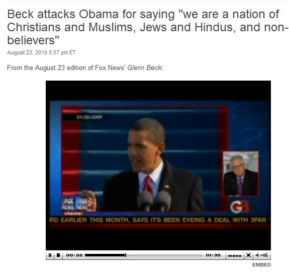 Beck attacks Obama for saying  - we are a nation of Christians and Muslims, Jews and ...