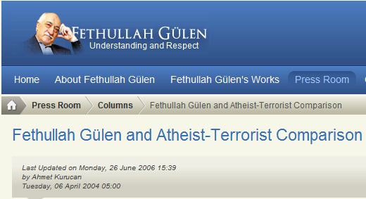 Fethullah Gülen and Atheist-Terrorist Comparison.