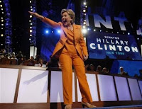 Hilary Clinton and her orange pantsuit