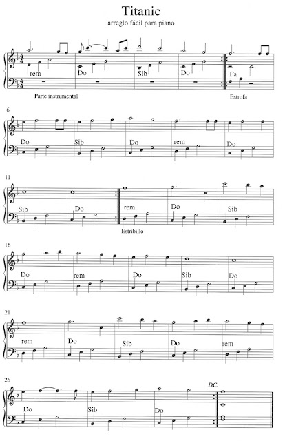 Partitura Arreglo Fácil para Piano de la BSO Titanic  Easy Sheet Music for Piano Titanic Theme OST 