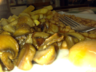 Eggs Chips Beans Mushrooms Close-up